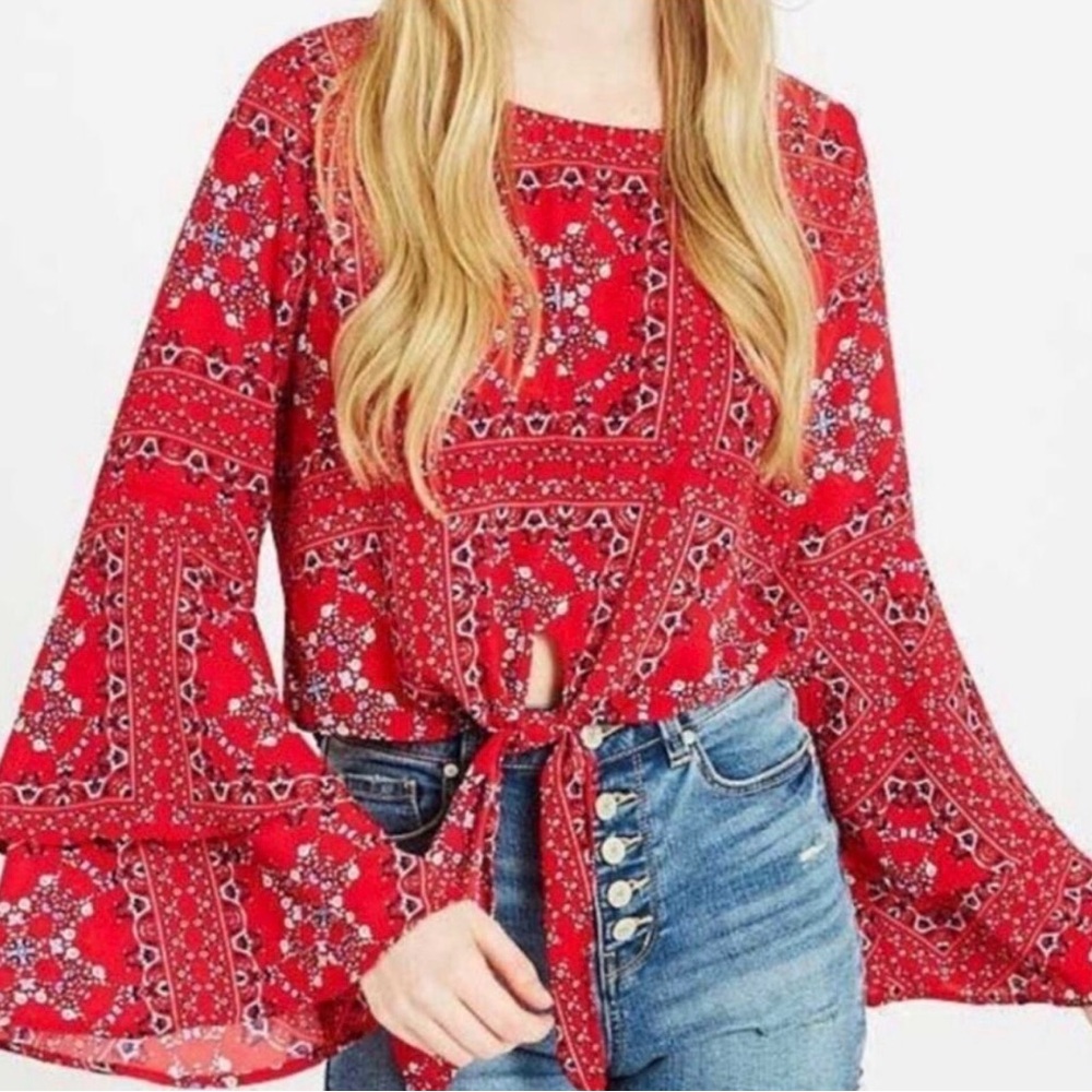 Altar’d State Mackenzie Crop Top with Bell Sleeves